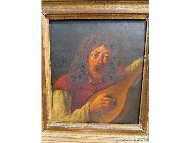 Antiek schilderij, muzikant - afbeelding 2 van  5