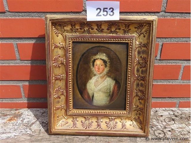 Antiek schilderij, portret dame - afbeelding 1 van  5