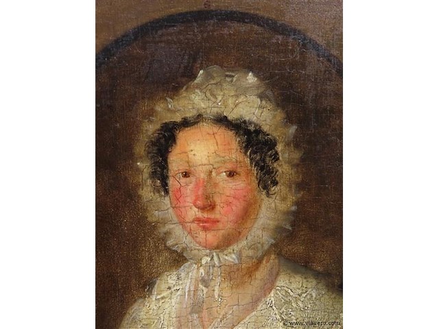 Antiek schilderij, portret dame - afbeelding 3 van  5