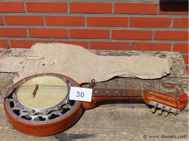 Antieke banjo met inlegwerk - afbeelding 1 van  6