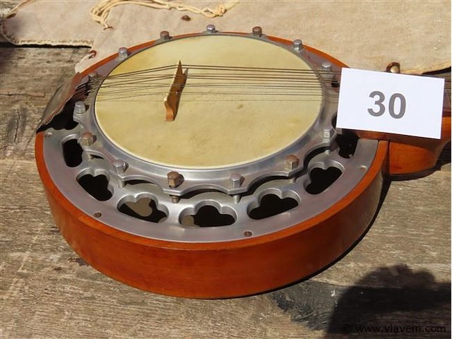 Antieke banjo met inlegwerk - afbeelding 2 van  6
