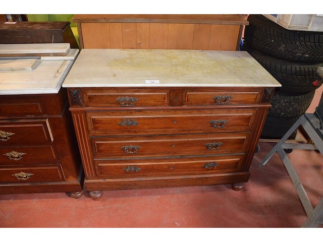 Antieke commode 5 laden met wit marmeren blad - afbeelding 1 van  5