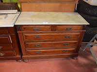 Antieke commode 5 laden met wit marmeren blad