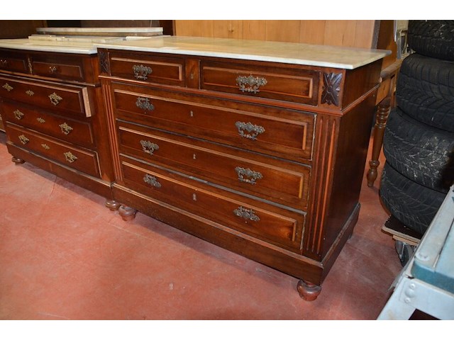 Antieke commode 5 laden met wit marmeren blad - afbeelding 2 van  5