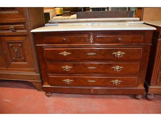 Antieke commode 5 laden met wit marmeren blad - afbeelding 1 van  5