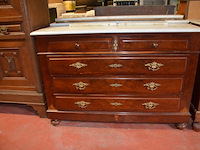 Antieke commode 5 laden met wit marmeren blad