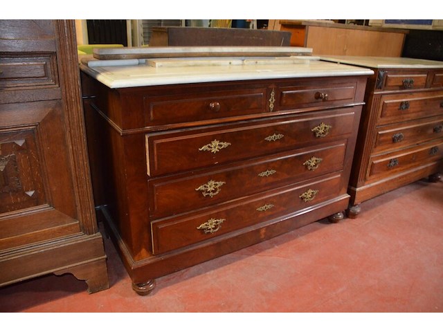 Antieke commode 5 laden met wit marmeren blad - afbeelding 2 van  5