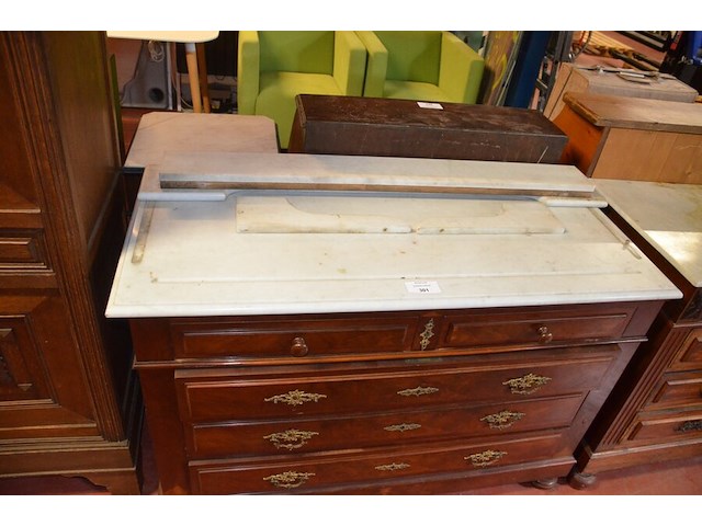 Antieke commode 5 laden met wit marmeren blad - afbeelding 3 van  5