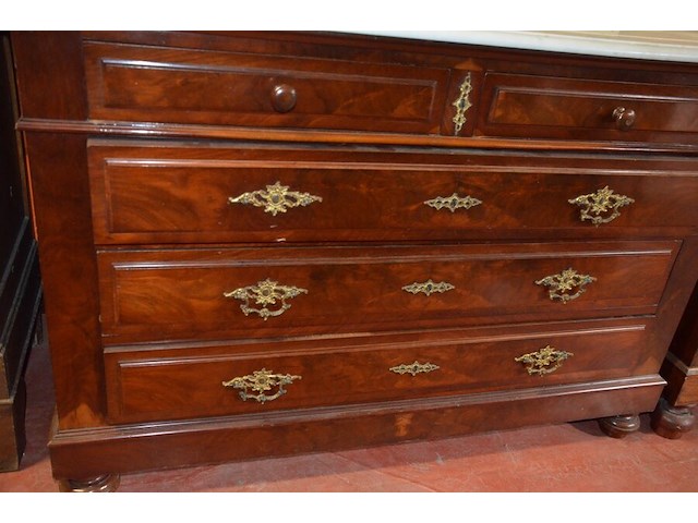 Antieke commode 5 laden met wit marmeren blad - afbeelding 4 van  5