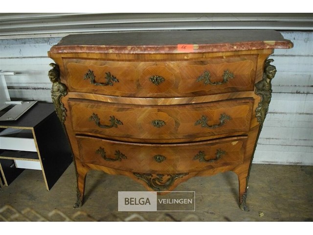 Antieke commode lodewijk xv stijl met marmer blad - afbeelding 1 van  4