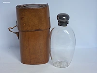 Antieke engelse glazen veldfles / hip flask met...