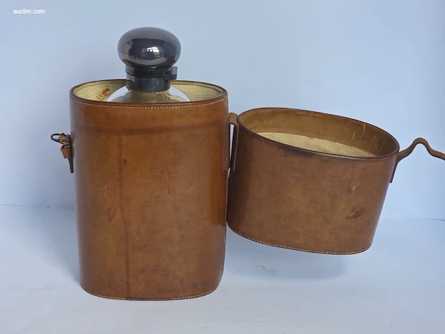 Antieke engelse glazen veldfles / hip flask met... - afbeelding 3 van  5