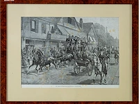 Antieke houtgravure "le retour des courses...