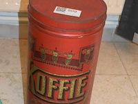 Antieke ijzeren koffiedoos met koffiebonen - afbeelding 1 van  3