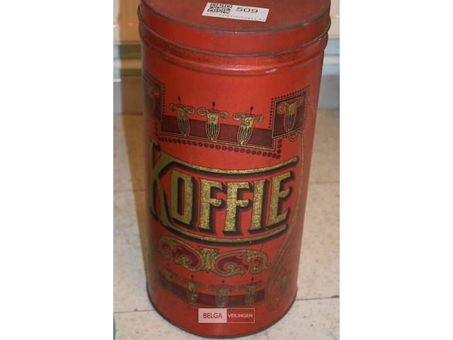 Antieke ijzeren koffiedoos met koffiebonen - afbeelding 2 van  3