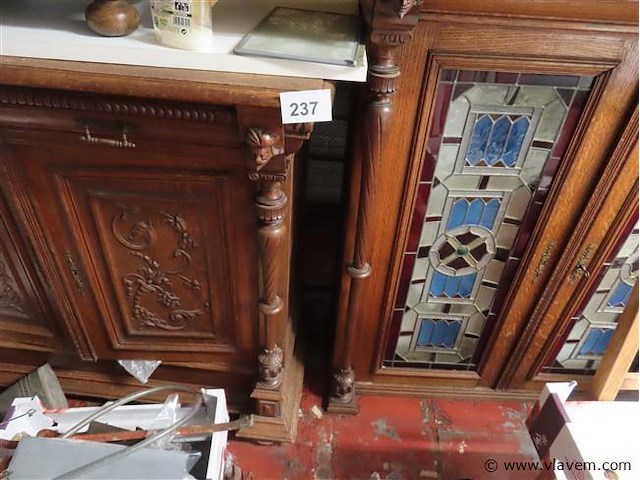 Antieke kast met loodglas - afbeelding 3 van  3