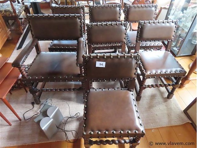 Antieke lederen stoelen 7 stuks - afbeelding 1 van  3