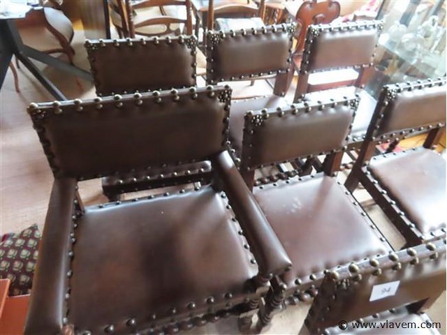 Antieke lederen stoelen 7 stuks - afbeelding 3 van  3