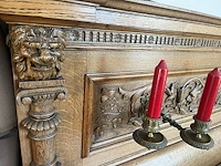 Antieke piano louis derdeyn roeselare, gesculpteerde eik met bronzen kandelaars - afbeelding 6 van  7