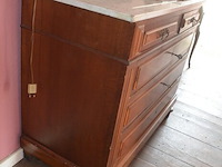 Antieke zitbank met opbergruimte afm. 80x60, oude ladenkast 5 laden marmeren blad afm. 110x90x50, antiek bijzettafeltje 2 laden - afbeelding 5 van  8