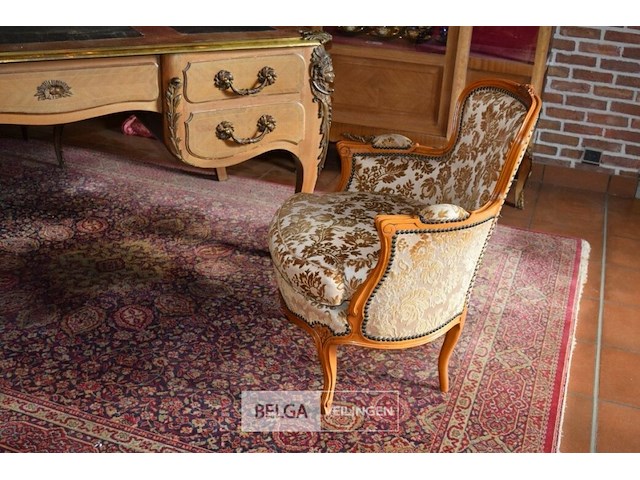 Antieken bureau louis xv stijl met brons beslag en 2 zeteltjes - afbeelding 3 van  9