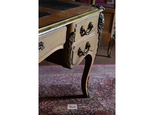 Antieken bureau louis xv stijl met brons beslag en 2 zeteltjes - afbeelding 8 van  9