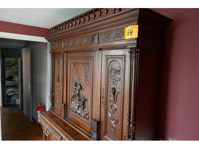 Antieken frans keukenbuffet in eik met houtsnijwerk - afbeelding 3 van  6