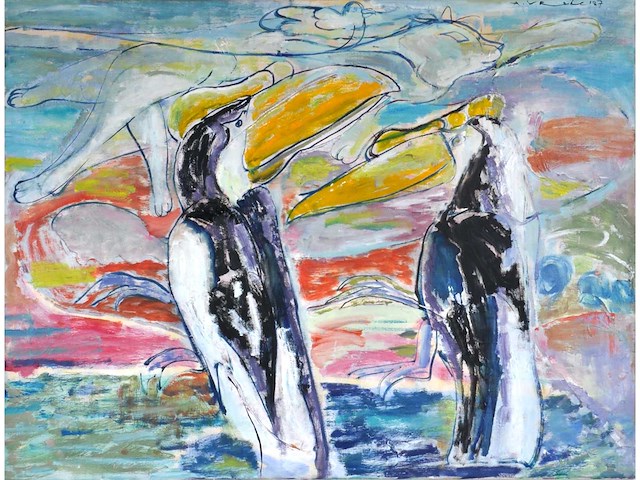 Anton vrede - strange relationship- olie op doek - 95x125 cm - 1987 - afbeelding 1 van  18