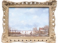 Antonij andreas de meyer (1806-1867), ice skaters in a dutch landscape, oil on canvas 23 x 30.5 cm. (9.06 x 12.00 in.), frame: 30 x 37 cm. (11.81 x 14.57 in.) - afbeelding 2 van  5