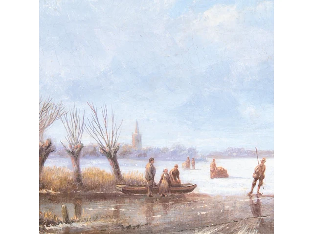 Antonij andreas de meyer (1806-1867), ice skaters in a dutch landscape, oil on canvas 23 x 30.5 cm. (9.06 x 12.00 in.), frame: 30 x 37 cm. (11.81 x 14.57 in.) - afbeelding 4 van  5