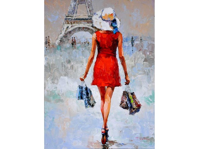 Antonio palmieri – shopping girl in paris - olie op doek - 120x90 cm - afbeelding 8 van  15