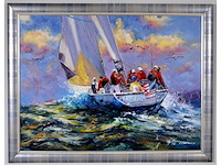 Antonio palmieri – zeilboot op zee - olie op doek - 90x120 cm - afbeelding 1 van  11