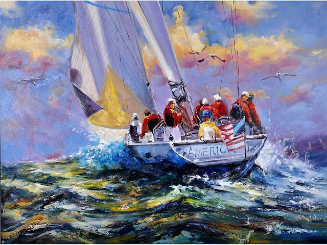 Antonio palmieri – zeilboot op zee - olie op doek - 90x120 cm - afbeelding 4 van  11