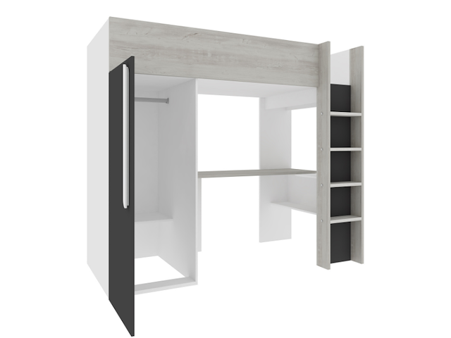 Antraciet hoogslaper bo9 90x200 cm met bureau en kast - afbeelding 3 van  7
