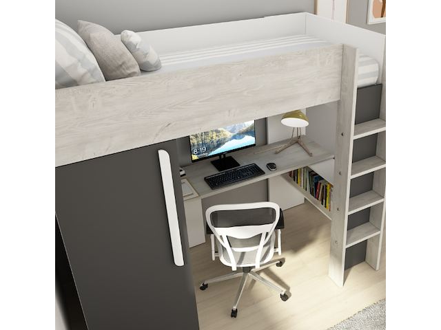 Antraciet hoogslaper bo9 90x200 cm met bureau en kast - afbeelding 5 van  7
