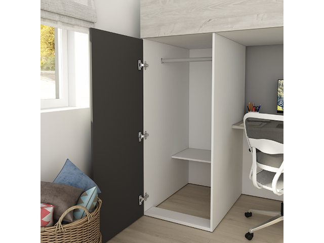 Antraciet hoogslaper bo9 90x200 cm met bureau en kast - afbeelding 6 van  7