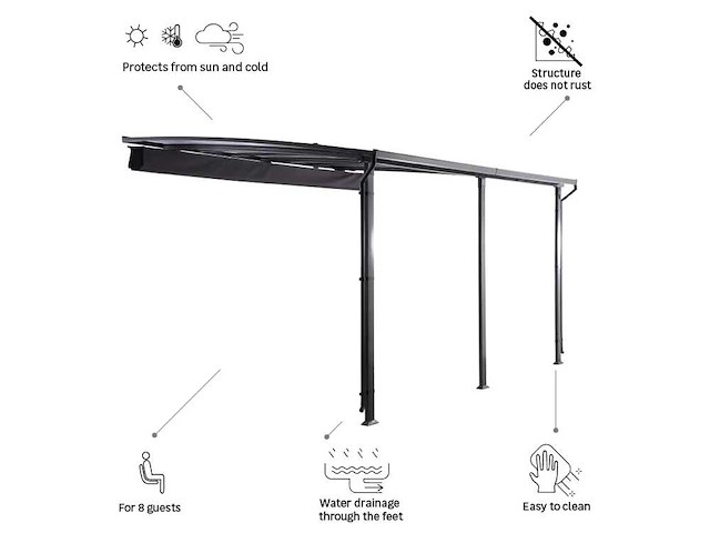 Antracietgrijs staal en aluminium wandgemonteerde pergola naterial yena, 12,85 m² - afbeelding 5 van  13