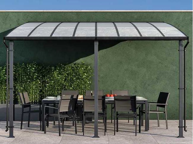 Antracietgrijs staal en aluminium wandgemonteerde pergola naterial yena, 12,85 m² - afbeelding 1 van  13
