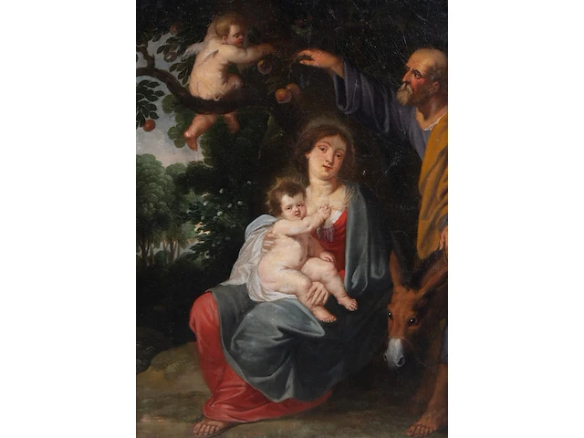 Antwerp school, the holy family, 17thc, oil on canvas 118 x 85 cm. (46.46 x 33.46 in.), frame: 142 x 110 cm. (55.90 x 43.31 in.) - afbeelding 1 van  4
