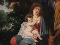 Antwerp school, the holy family, 17thc, oil on canvas 118 x 85 cm. (46.46 x 33.46 in.), frame: 142 x 110 cm. (55.90 x 43.31 in.)