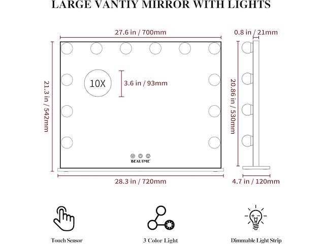Anyhi hollywood-make-upspiegel met verlichting - afbeelding 2 van  6