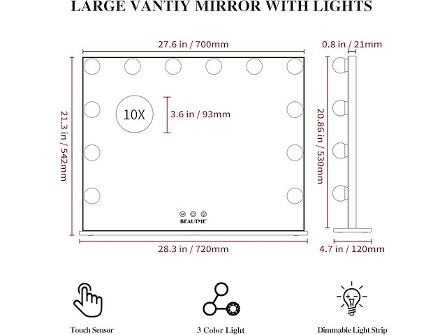 Anyhi hollywood-make-upspiegel met verlichting - afbeelding 2 van  6