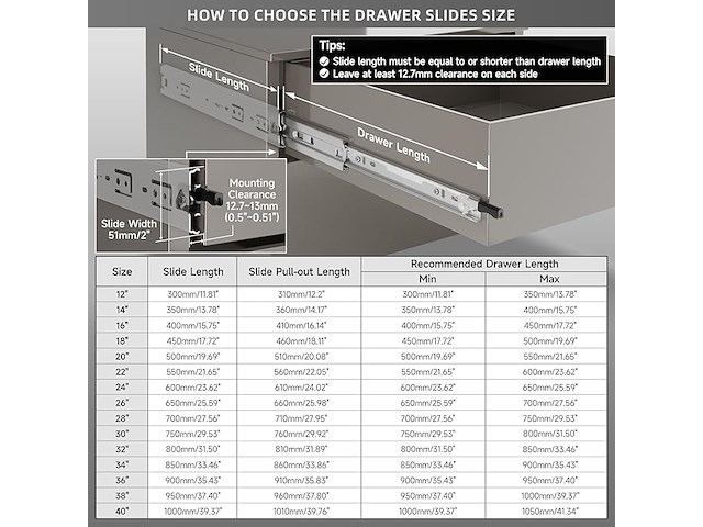 Aolisheng volledig uitschuifbare ladegeleiders met vergrendeling - afbeelding 2 van  4