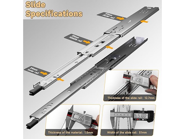 Aolisheng volledig uitschuifbare ladegeleiders met vergrendeling - afbeelding 3 van  4