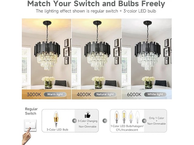 Aoochok zwart kristallen hanglamp - afbeelding 2 van  3