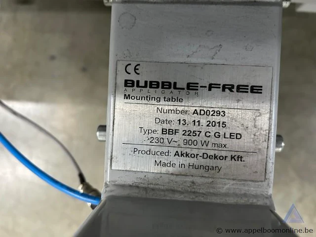 Applicatietafel bubble-free bbf 2257 c.g led, bouwjaar 2015, serienummer ad0293, 0,9 kw, 230 v, ca. 5.5m, ce-gemarkeerd, werking niet gekend - afbeelding 3 van  3