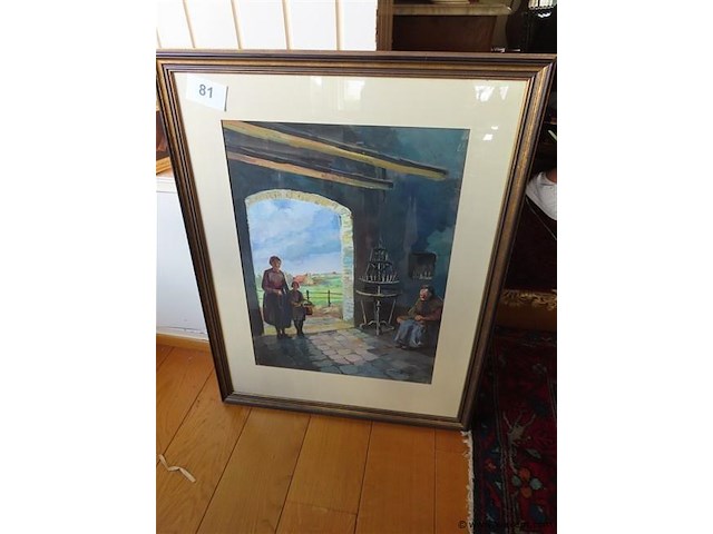 Aquarel achter glas, gesigneerd jules boudry - afbeelding 1 van  4