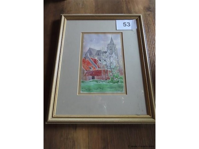 Aquarel achter glas, gesigneerd - afbeelding 1 van  4