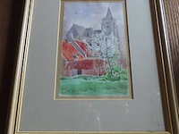 Aquarel achter glas, gesigneerd - afbeelding 1 van  4