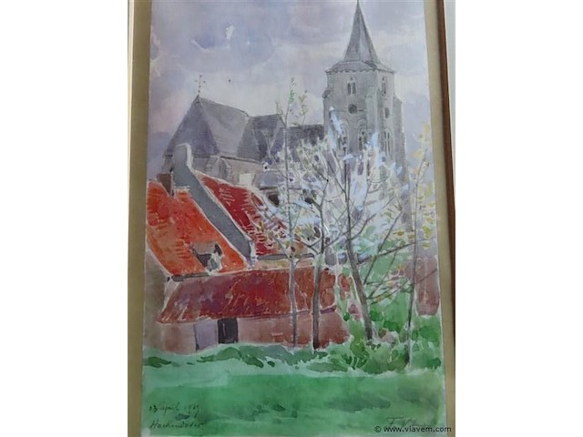 Aquarel achter glas, gesigneerd - afbeelding 2 van  4